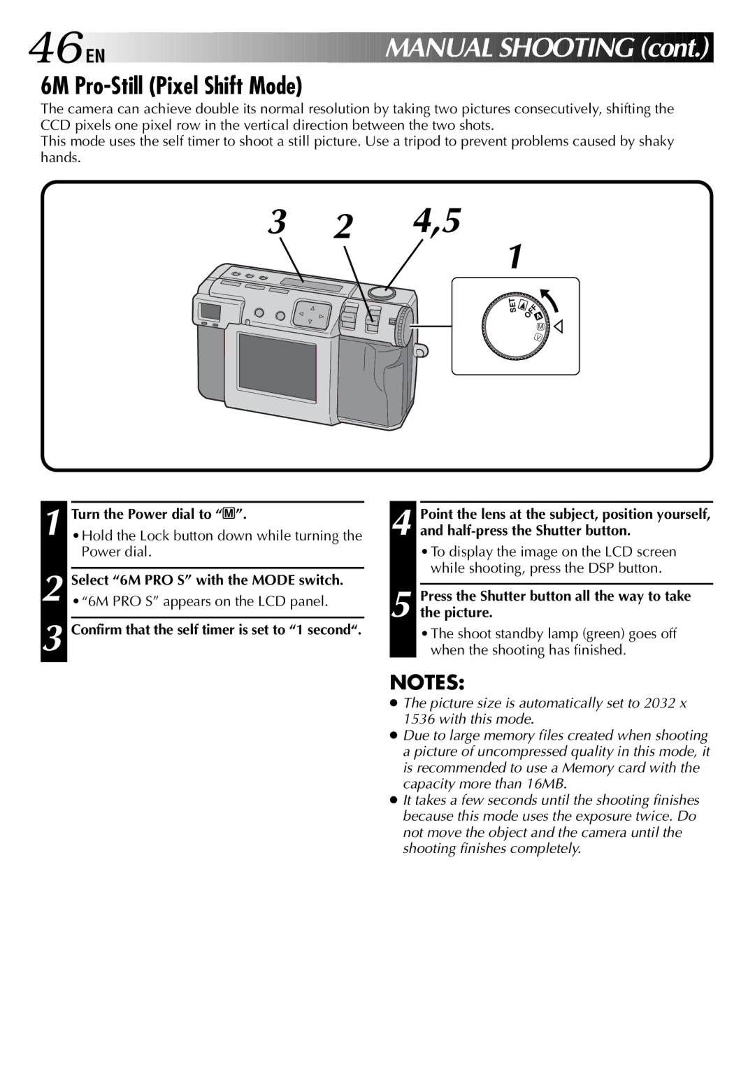 JVC GC-QX3 manual 46 EN, 6M Pro-Still Pixel Shift Mode, Hold the Lock button down while turning 