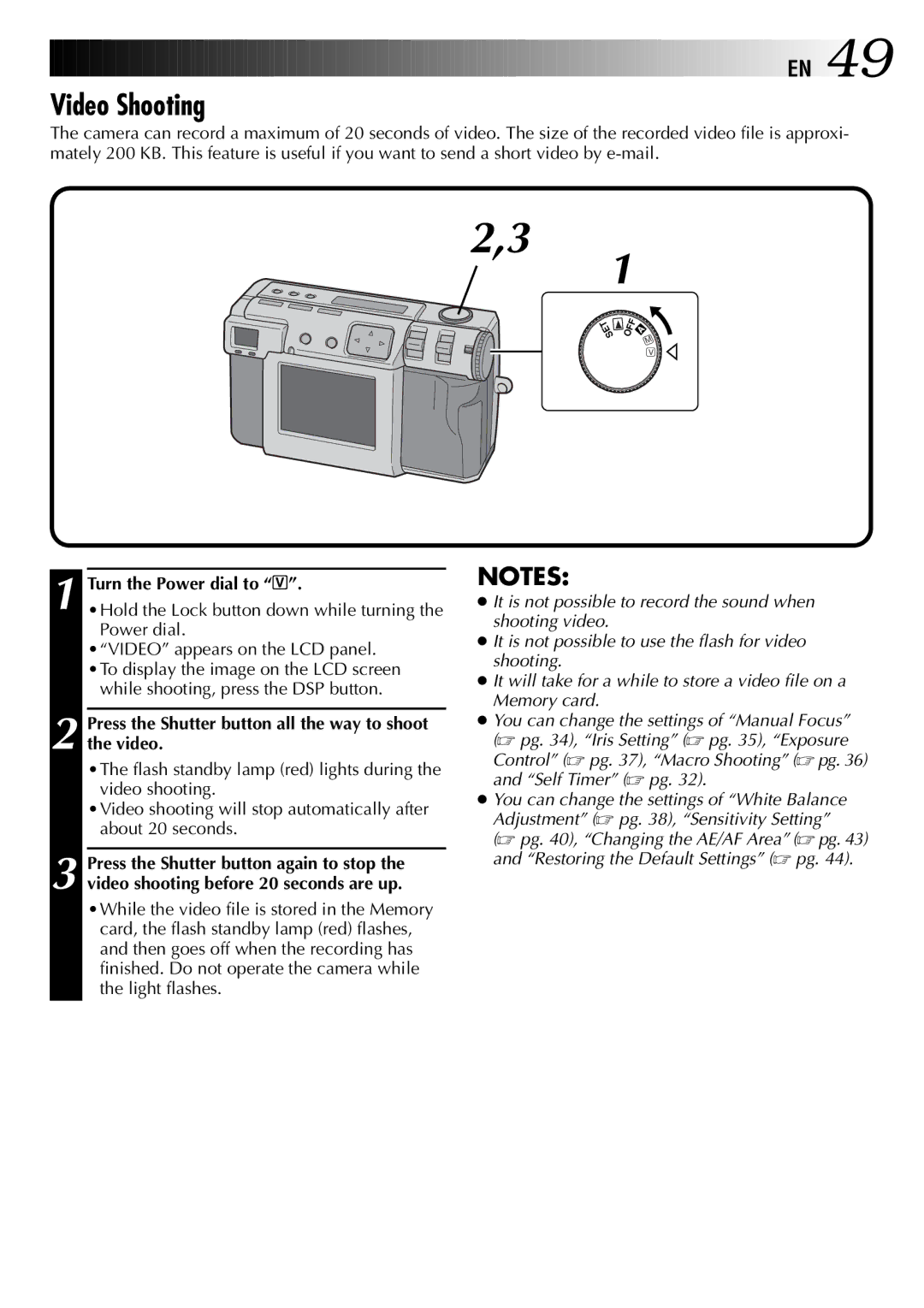 JVC GC-QX3 manual Video Shooting, Press the Shutter button all the way to shoot the video 