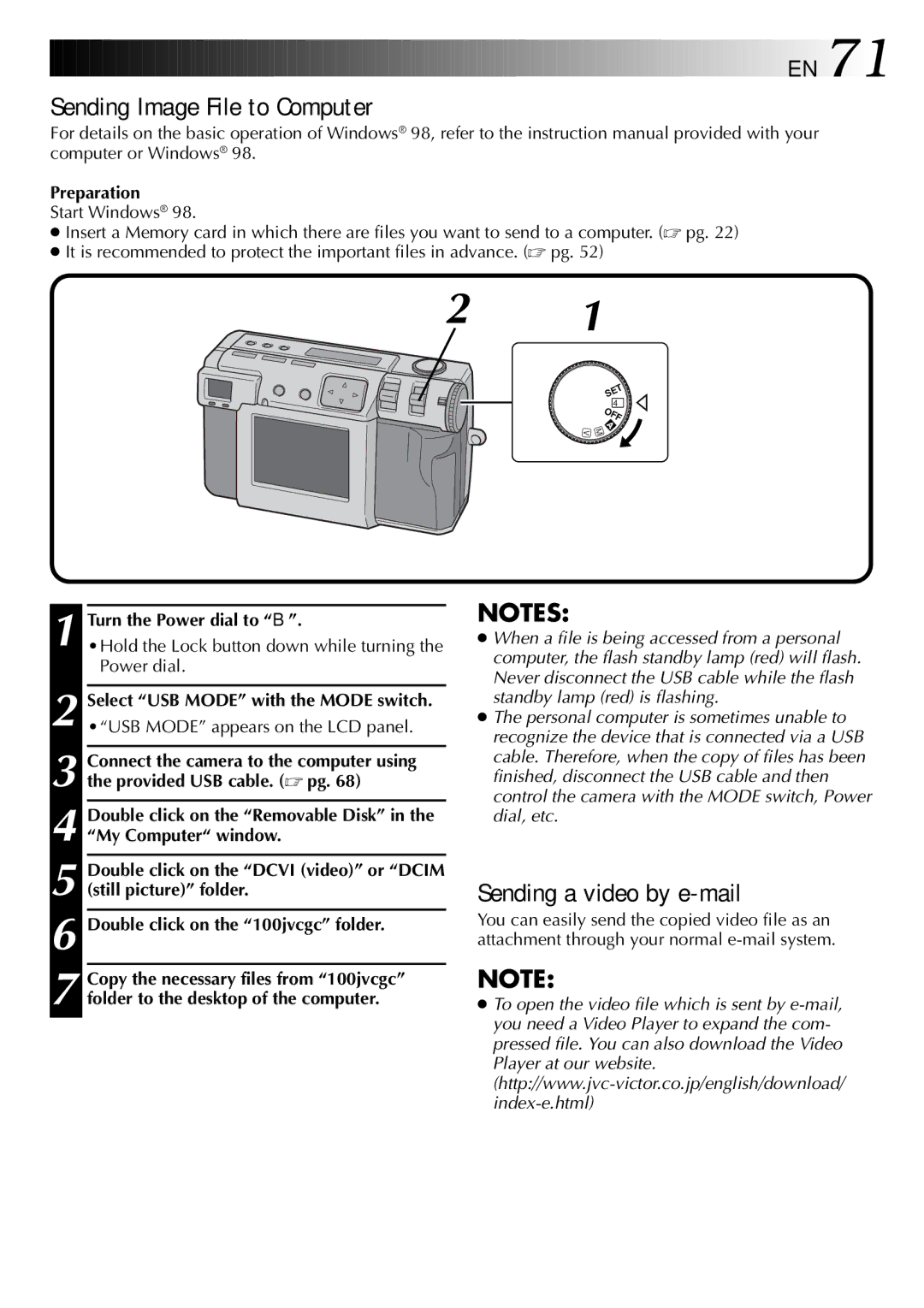 JVC GC-QX3 manual Sending Image File to Computer, Sending a video by e-mail 