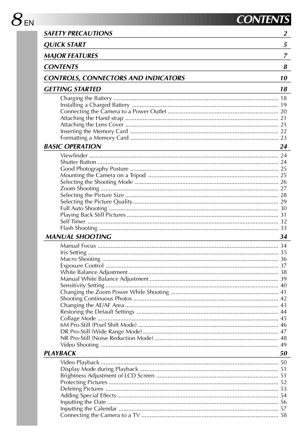 JVC GC-QX3 manual Contents 