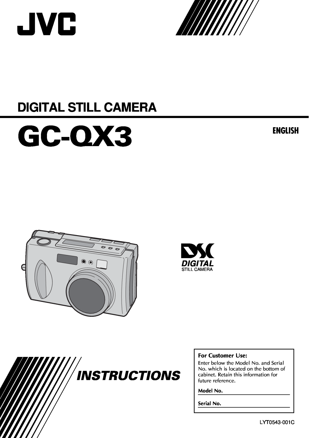 JVC GC-QX3 manual English, Digital Still Camera, Instructions, For Customer Use 