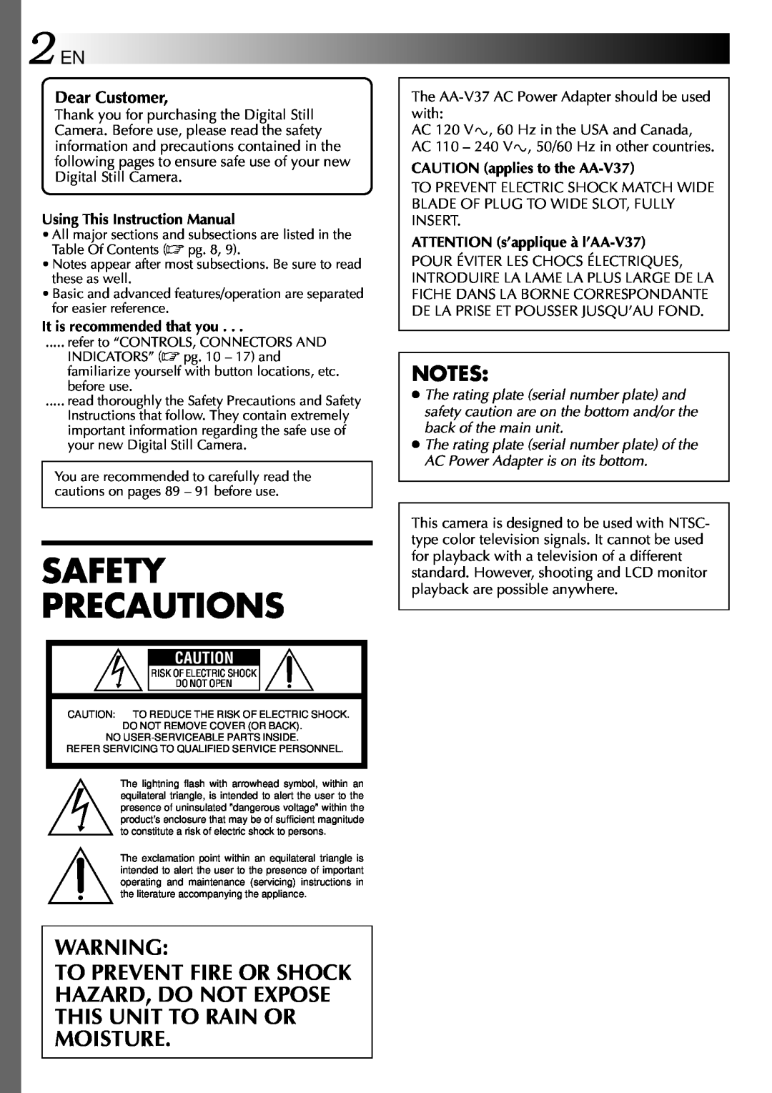JVC GC-QX3 Safety Precautions, Using This Instruction Manual, It is recommended that you, CAUTION applies to the AA-V37 