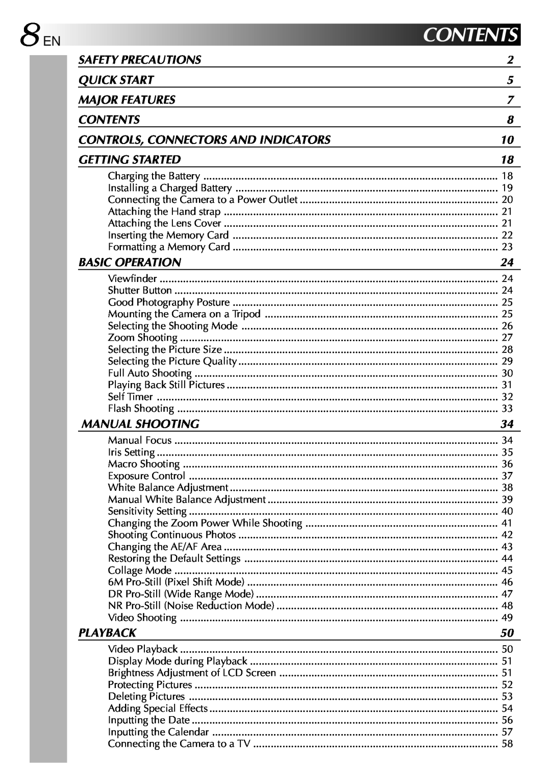 JVC GC-QX3 manual 8 EN, Contents 