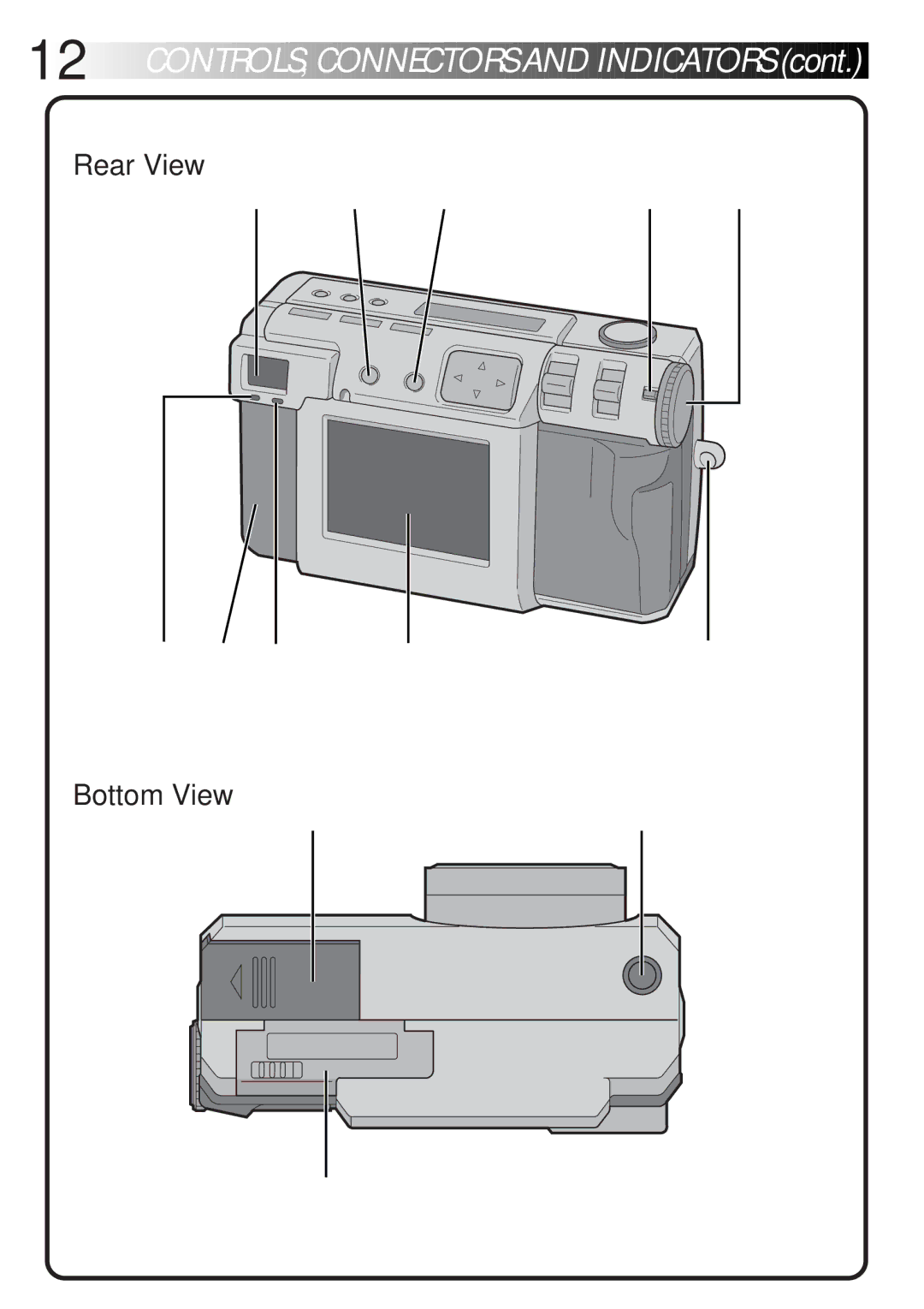 JVC GC-QX3HD, GC-QX5HD manual 12 EN, CONTROLS, Connectors and Indicators, Rear View Bottom View 