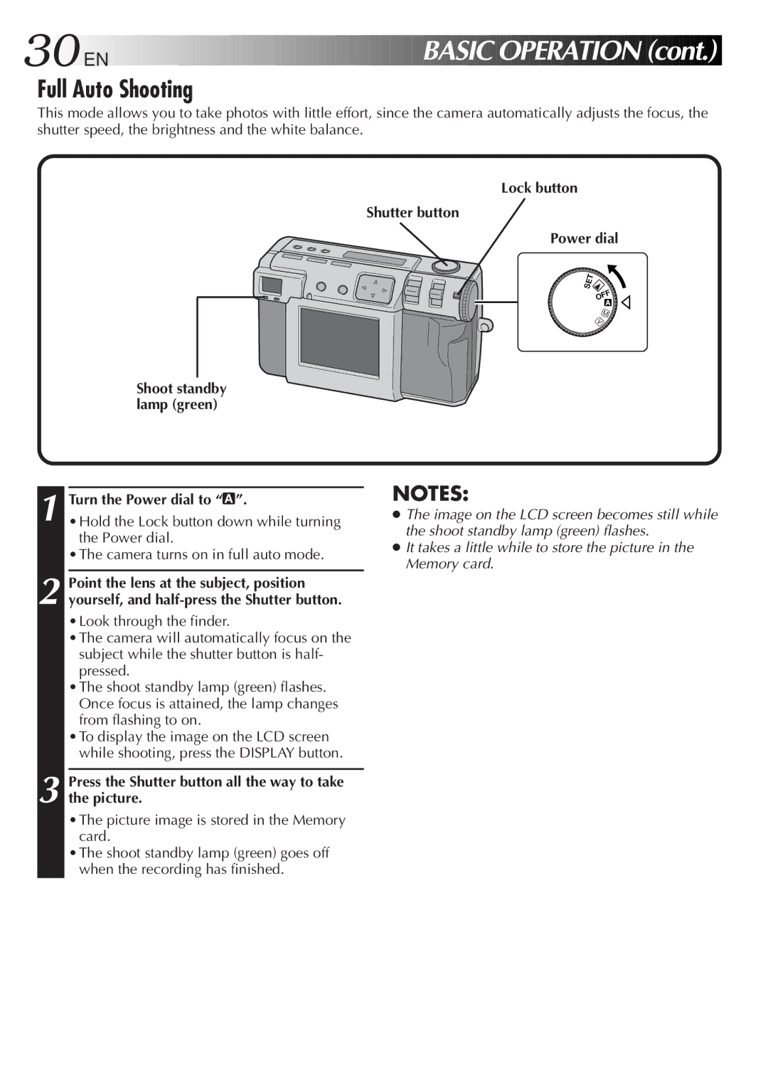 JVC GC-QX3HD, GC-QX5HD manual 30 EN, Full Auto Shooting, Lock button Shutter button 