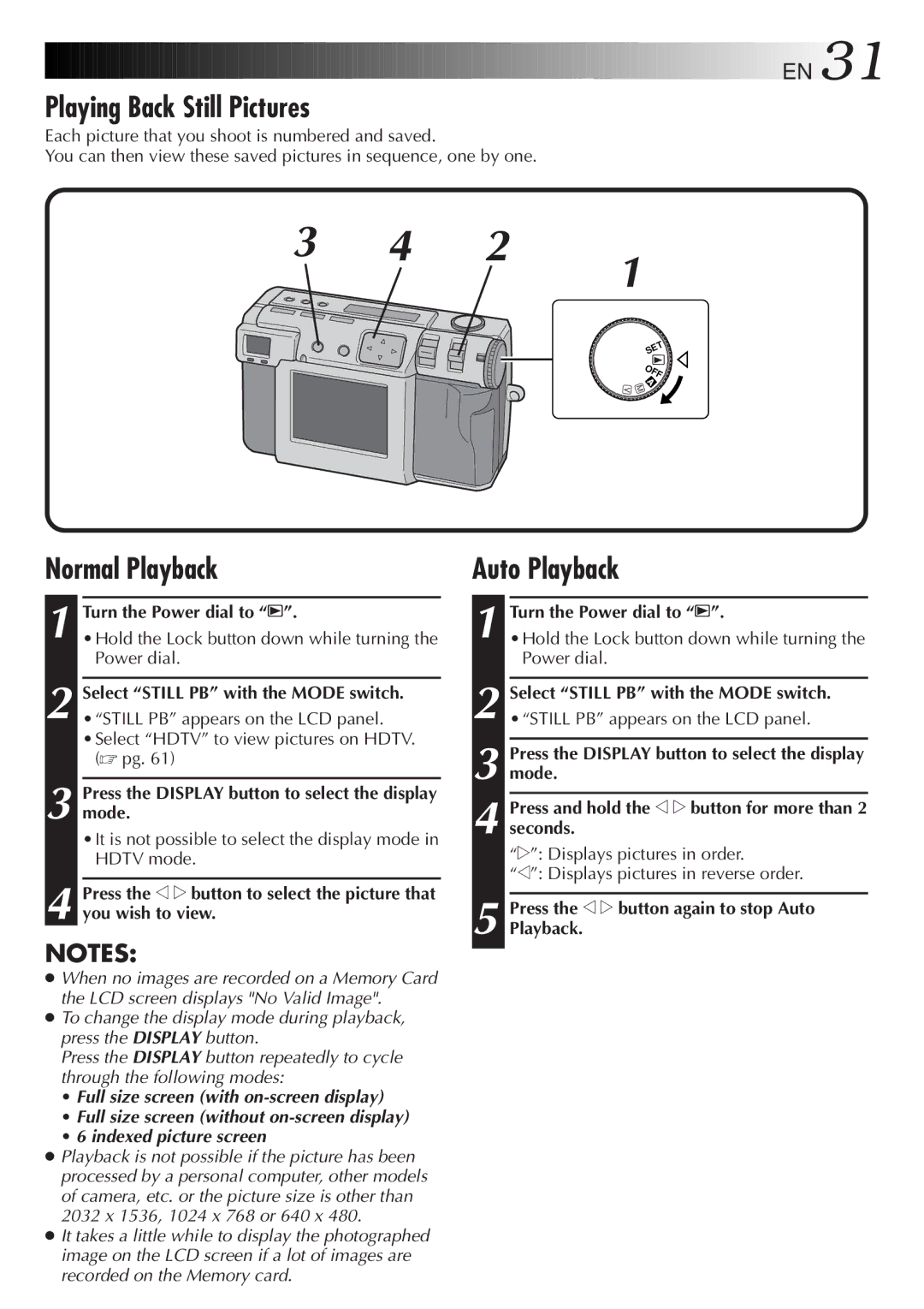 JVC GC-QX5HD, GC-QX3HD Playing Back Still Pictures, Normal Playback, Press the w e button again to stop Auto Playback 