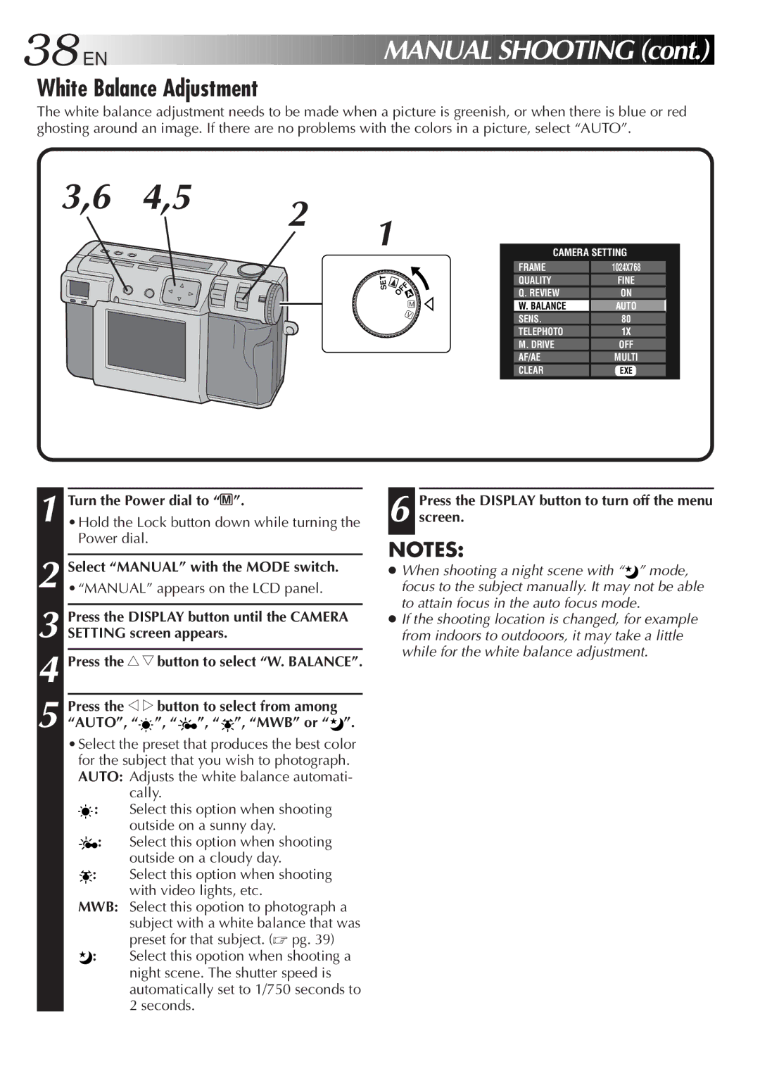 JVC GC-QX3HD, GC-QX5HD manual 38 EN, White Balance Adjustment 