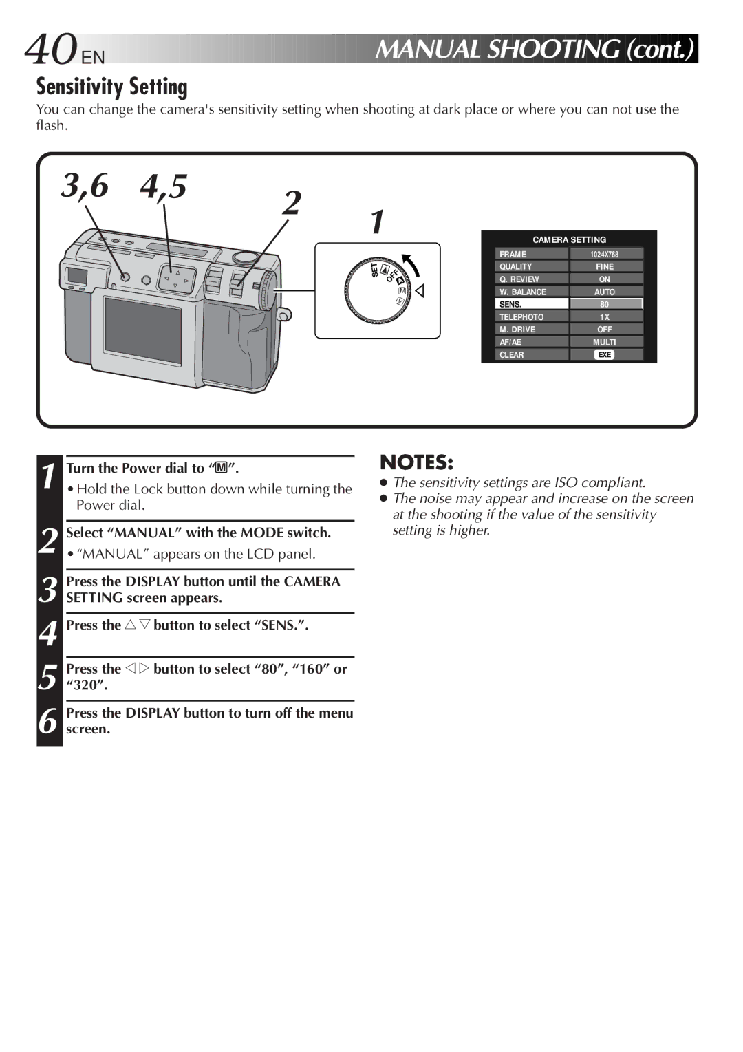 JVC GC-QX3HD, GC-QX5HD manual 40 EN, Sensitivity Setting, Press the r t button to select Sens 