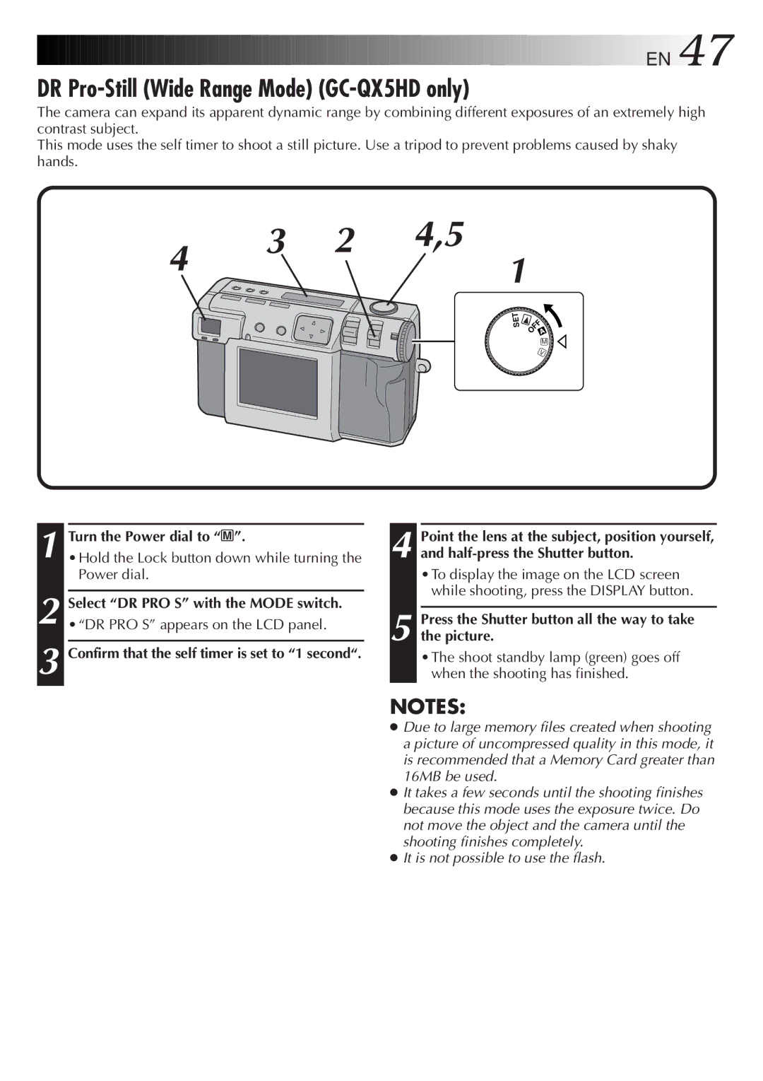 JVC GC-QX3HD manual DR Pro-Still Wide Range Mode GC-QX5HD only 