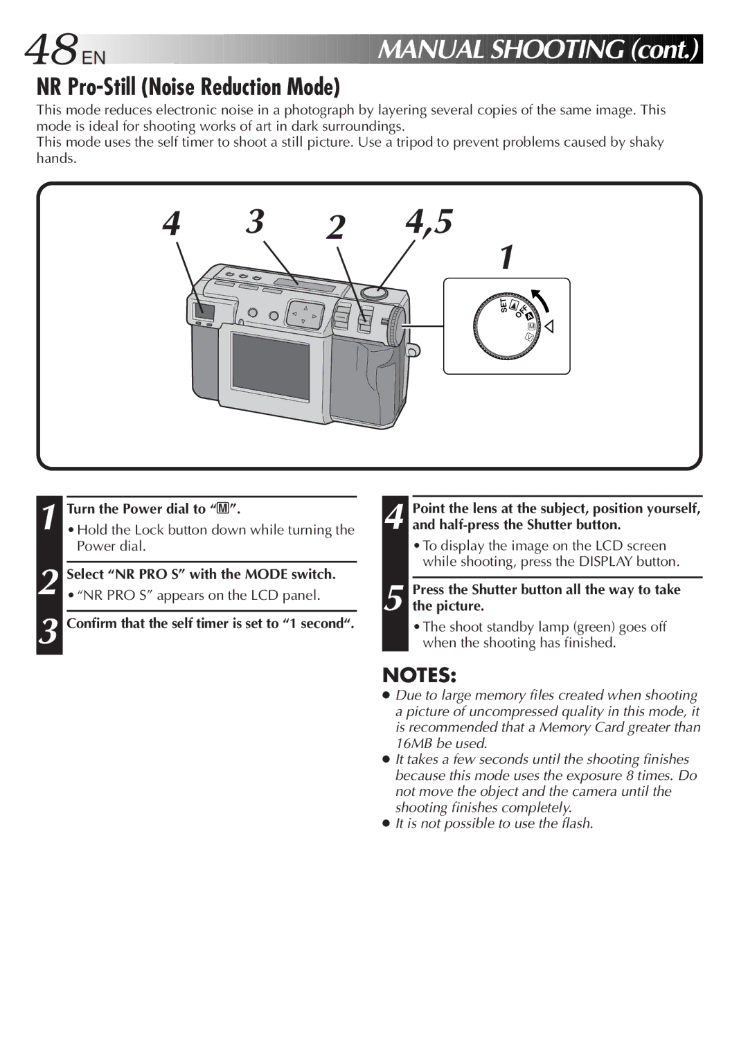 JVC GC-QX3HD, GC-QX5HD manual 48 EN, NR Pro-Still Noise Reduction Mode 