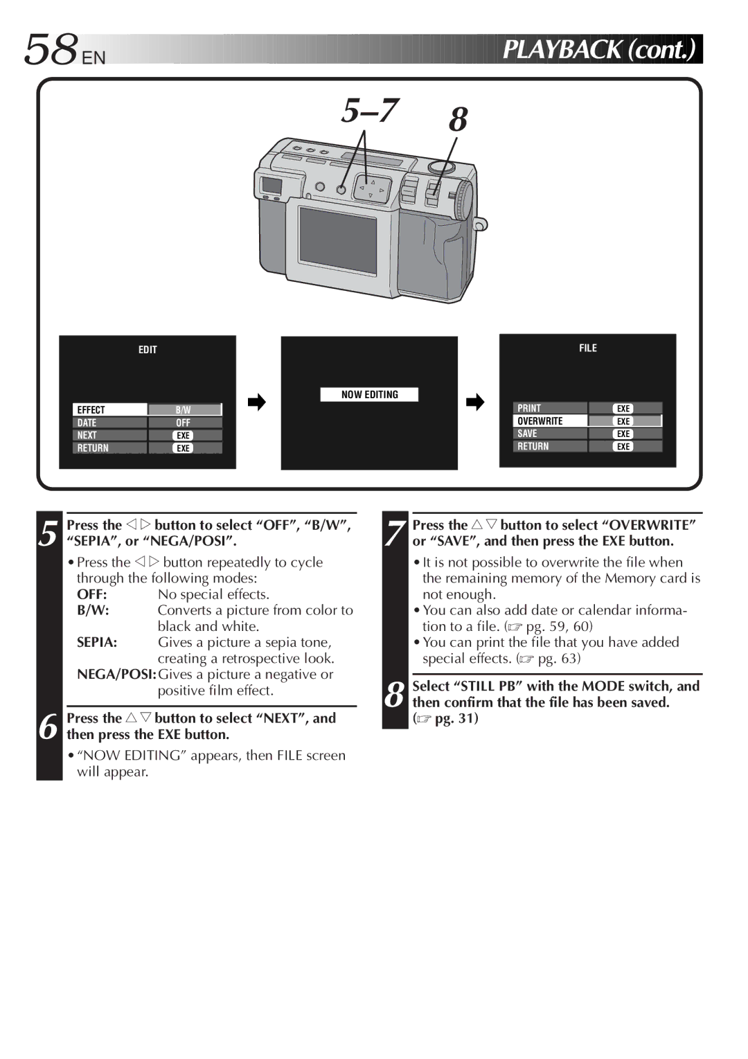 JVC GC-QX3HD, GC-QX5HD manual 58 EN, Playback 