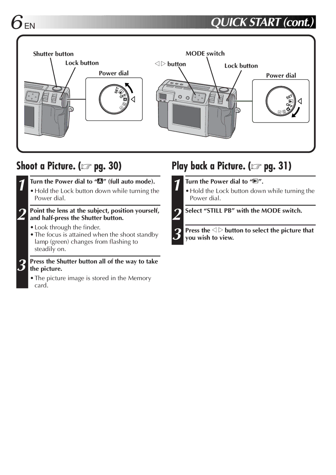 JVC GC-QX3HD, GC-QX5HD manual Shoot a Picture. pg, Play back a Picture. pg 