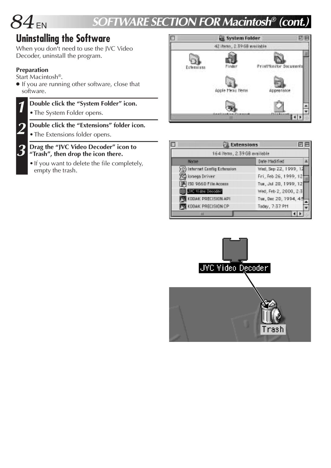 JVC GC-QX3HD, GC-QX5HD manual 84 EN, Double click the System Folder icon, Double click the Extensions folder icon 