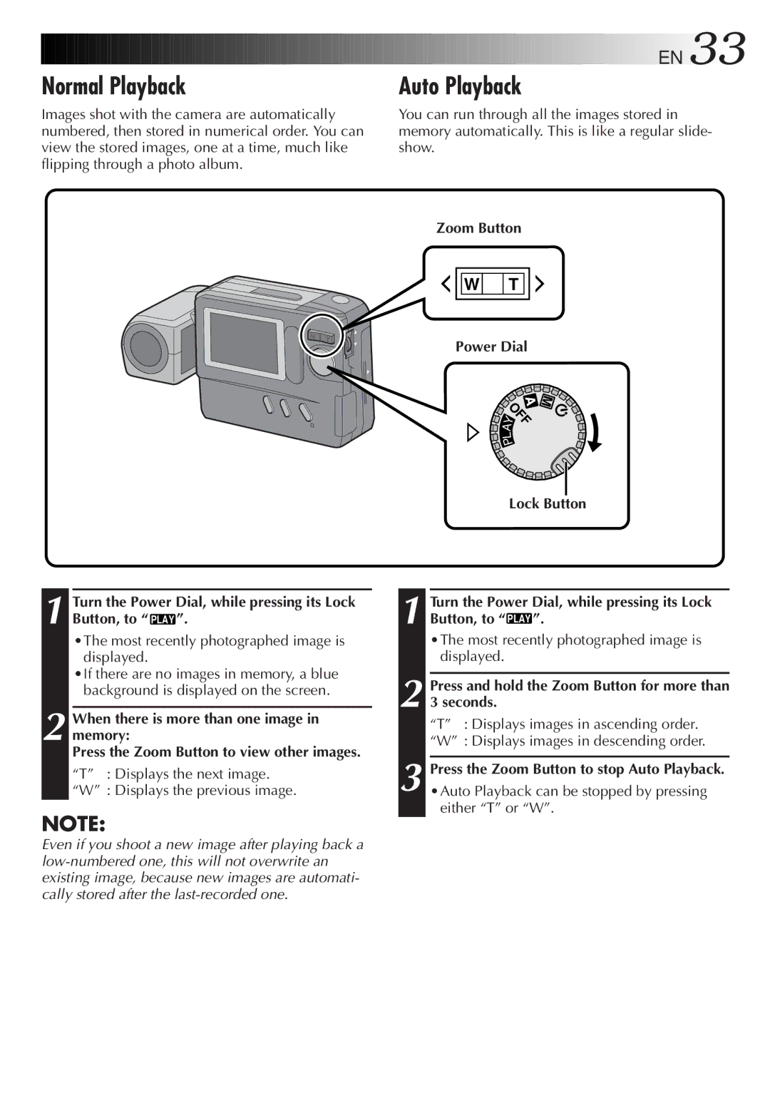 JVC GC-S1 manual Normal Playback, Auto Playback, Zoom Button Power Dial, When there is more than one image in memory 