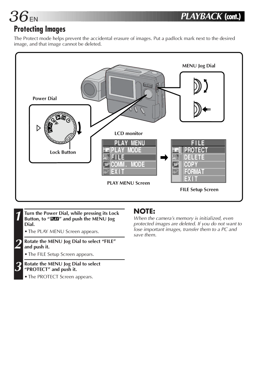 JVC GC-S1 manual Playback, Protecting Images, Copy Format EX I T 