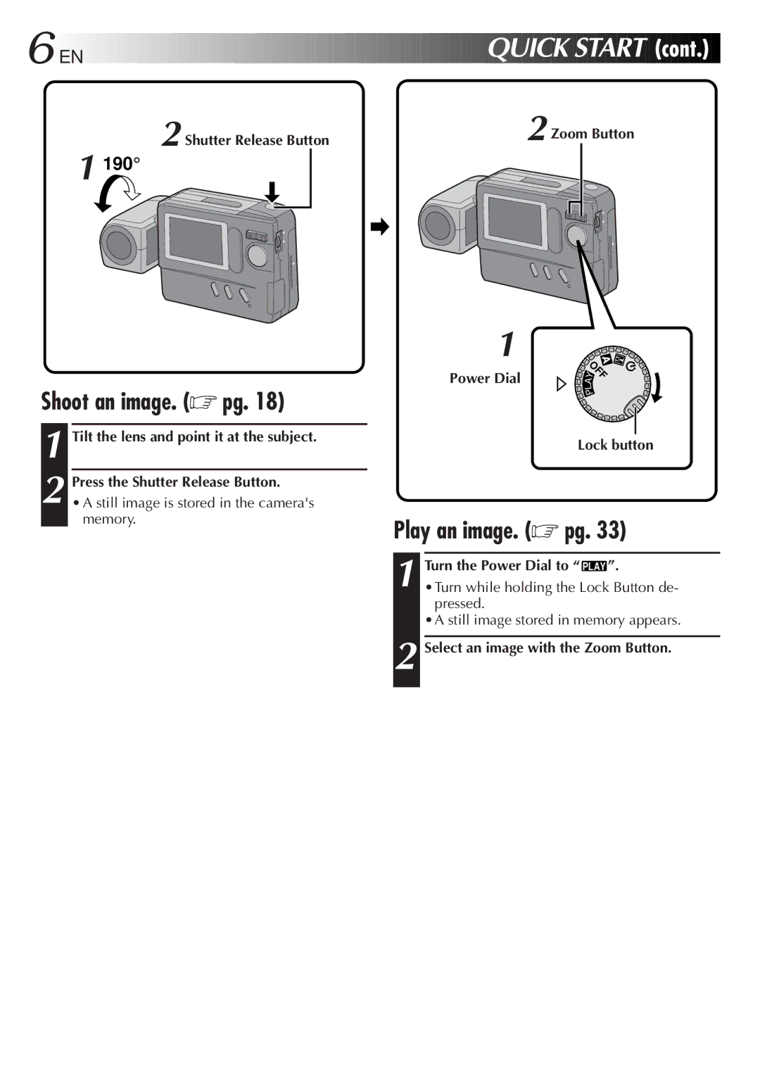 JVC GC-S1 manual Shoot an image. pg, Play an image. pg, 190 