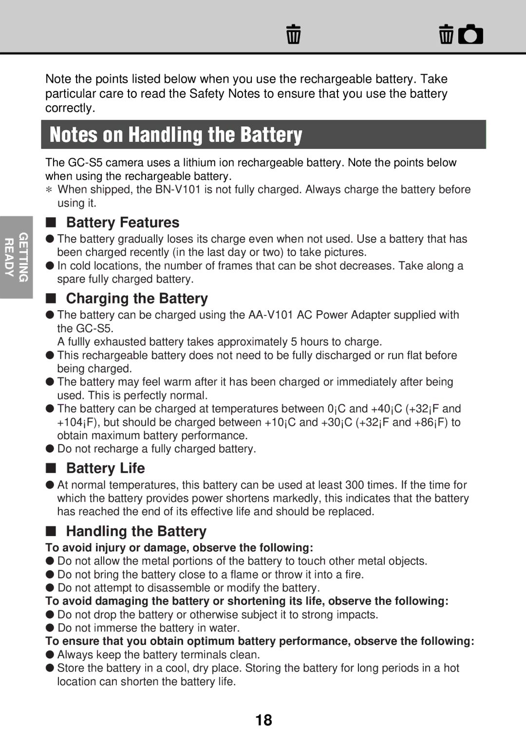 JVC GC-S5 manual About the Battery, Battery Features 