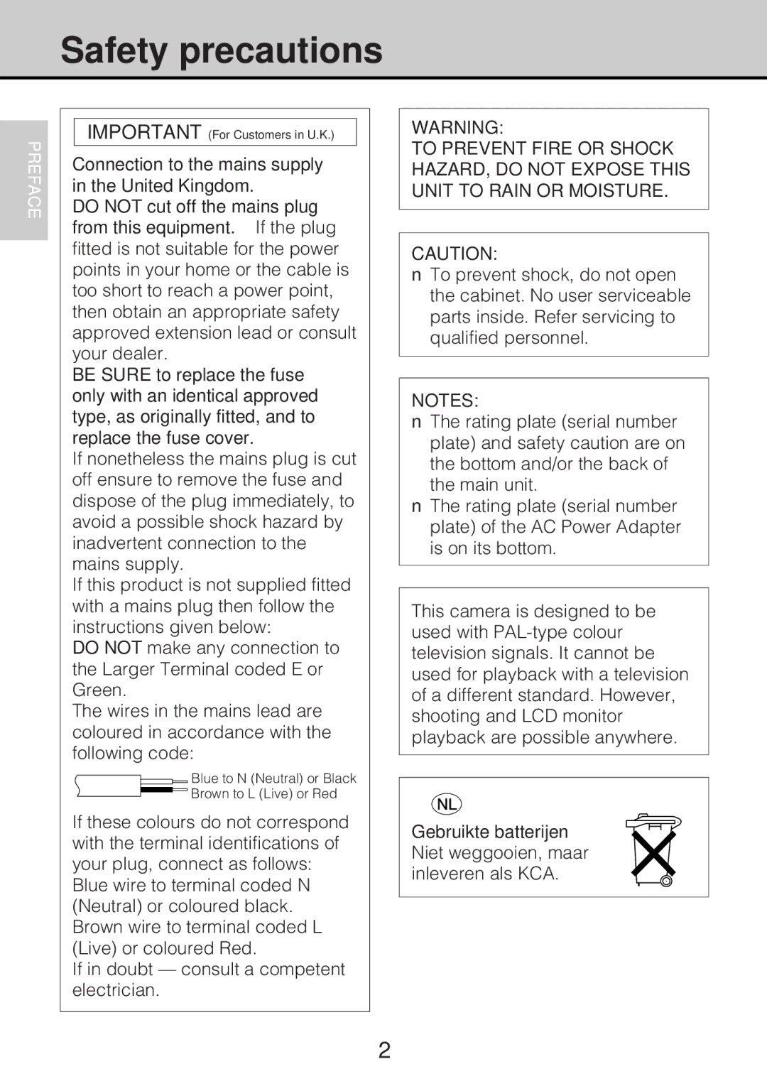 JVC GC-S5 manual Safety precautions 