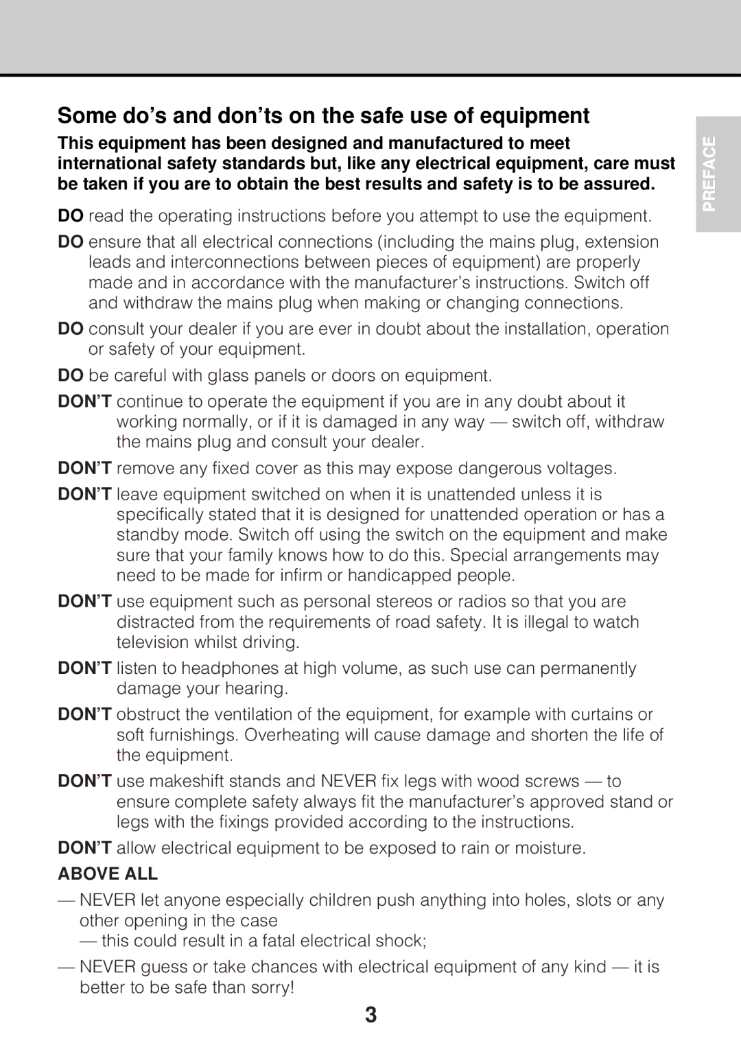 JVC GC-S5 manual Some do’s and don’ts on the safe use of equipment, Above ALL 