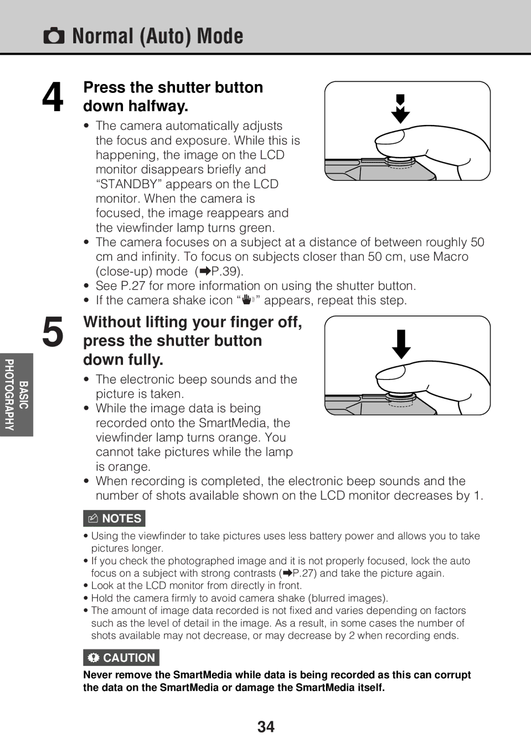 JVC GC-S5 manual Down halfway, Without lifting your finger off 