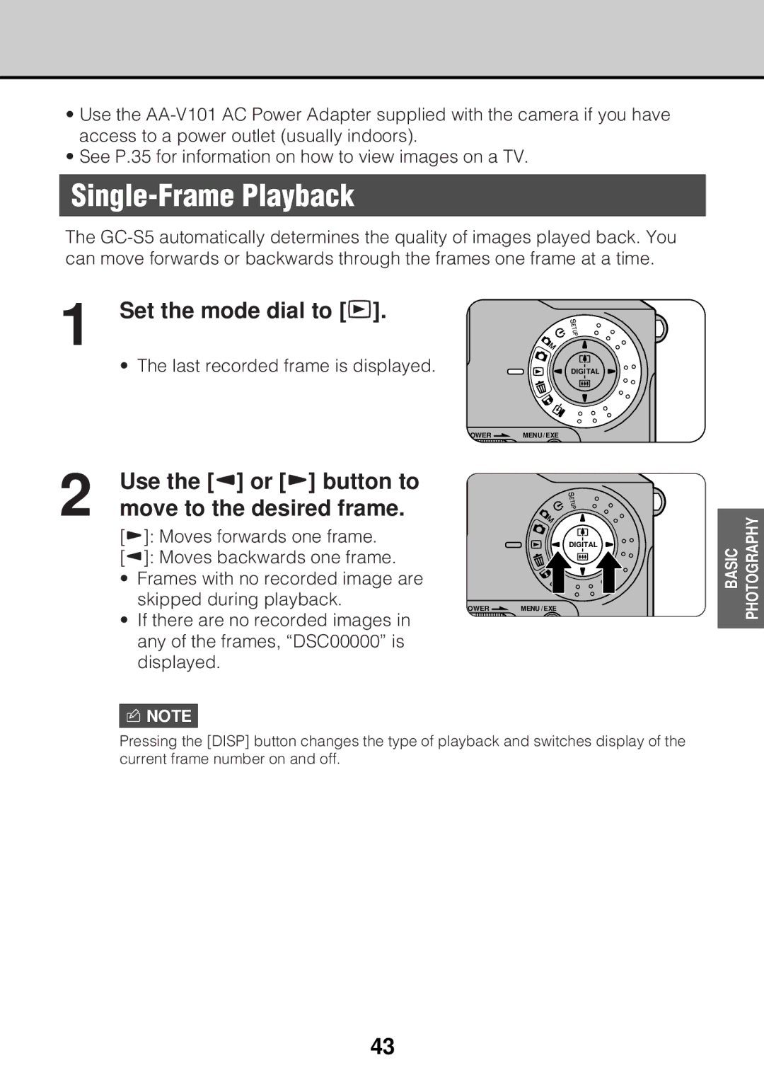 JVC GC-S5 manual Single-Frame Playback, Set the mode dial to p 