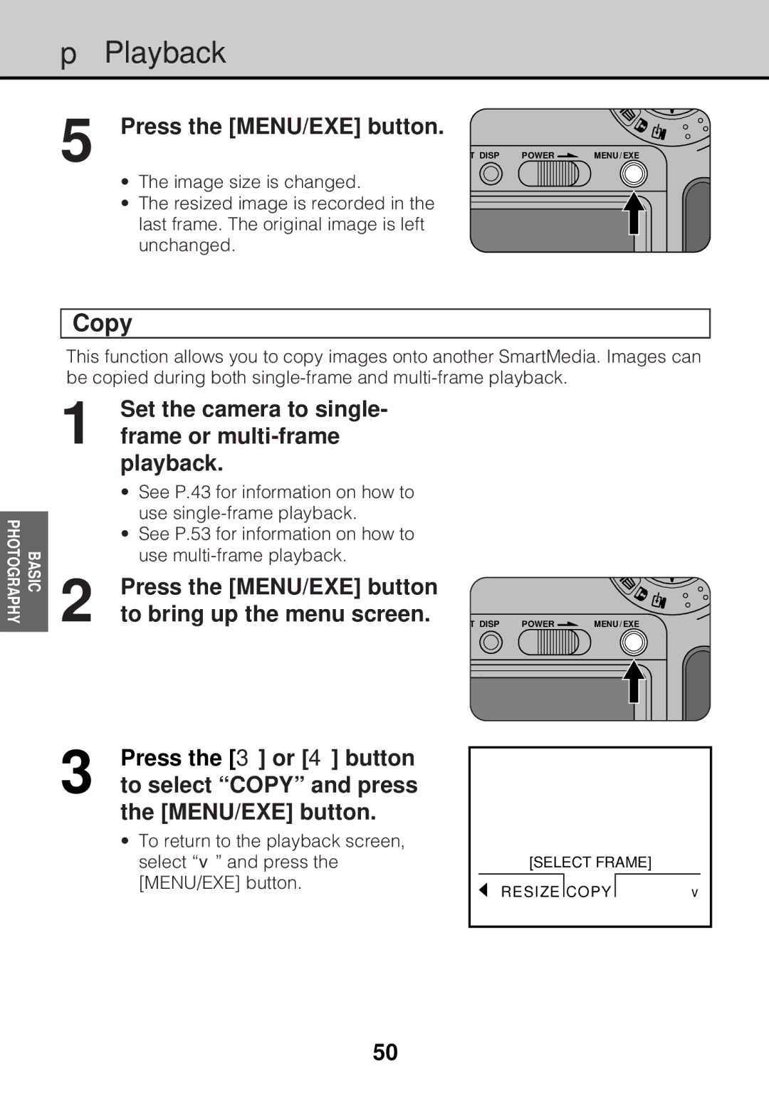 JVC GC-S5 manual Copy, Set the camera to single Frame or multi-frame Playback 