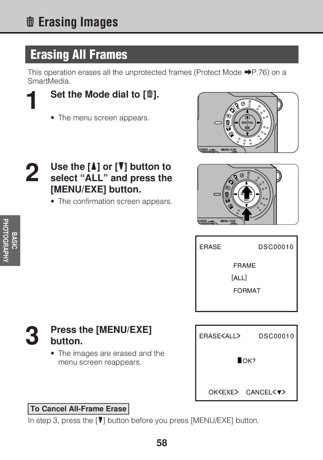 JVC GC-S5 manual Erasing All Frames, To Cancel All-Frame Erase 