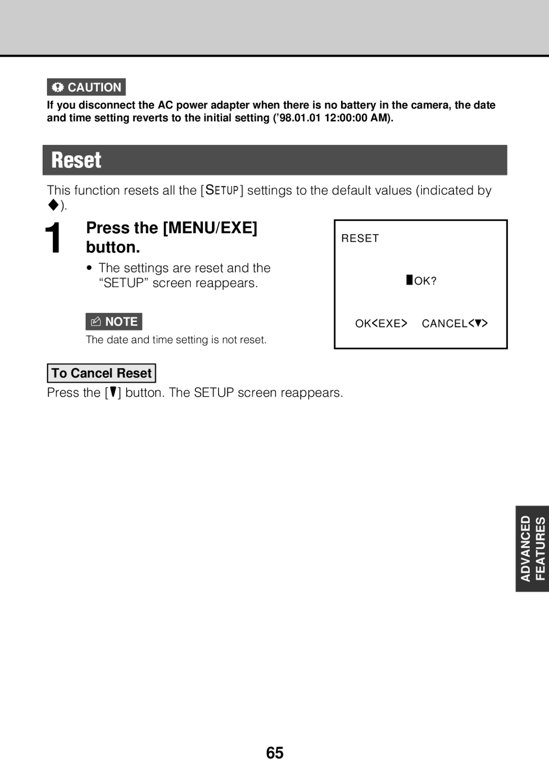 JVC GC-S5 manual To Cancel Reset 