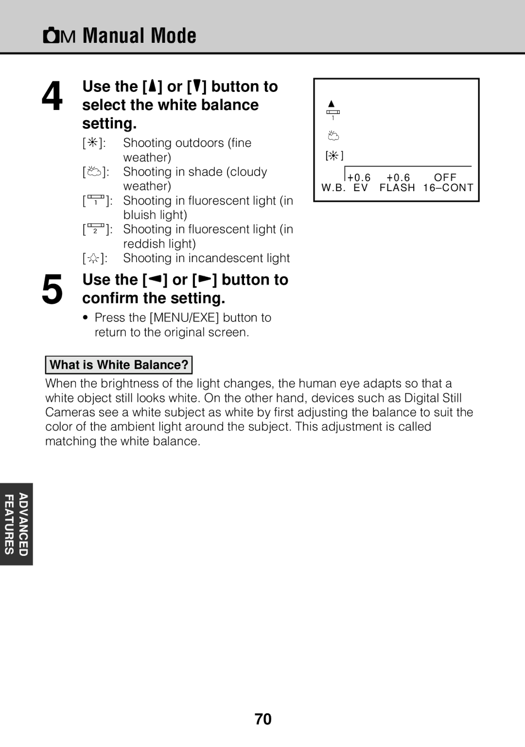 JVC GC-S5 manual Select the white balance, Setting, Confirm the setting, What is White Balance? 