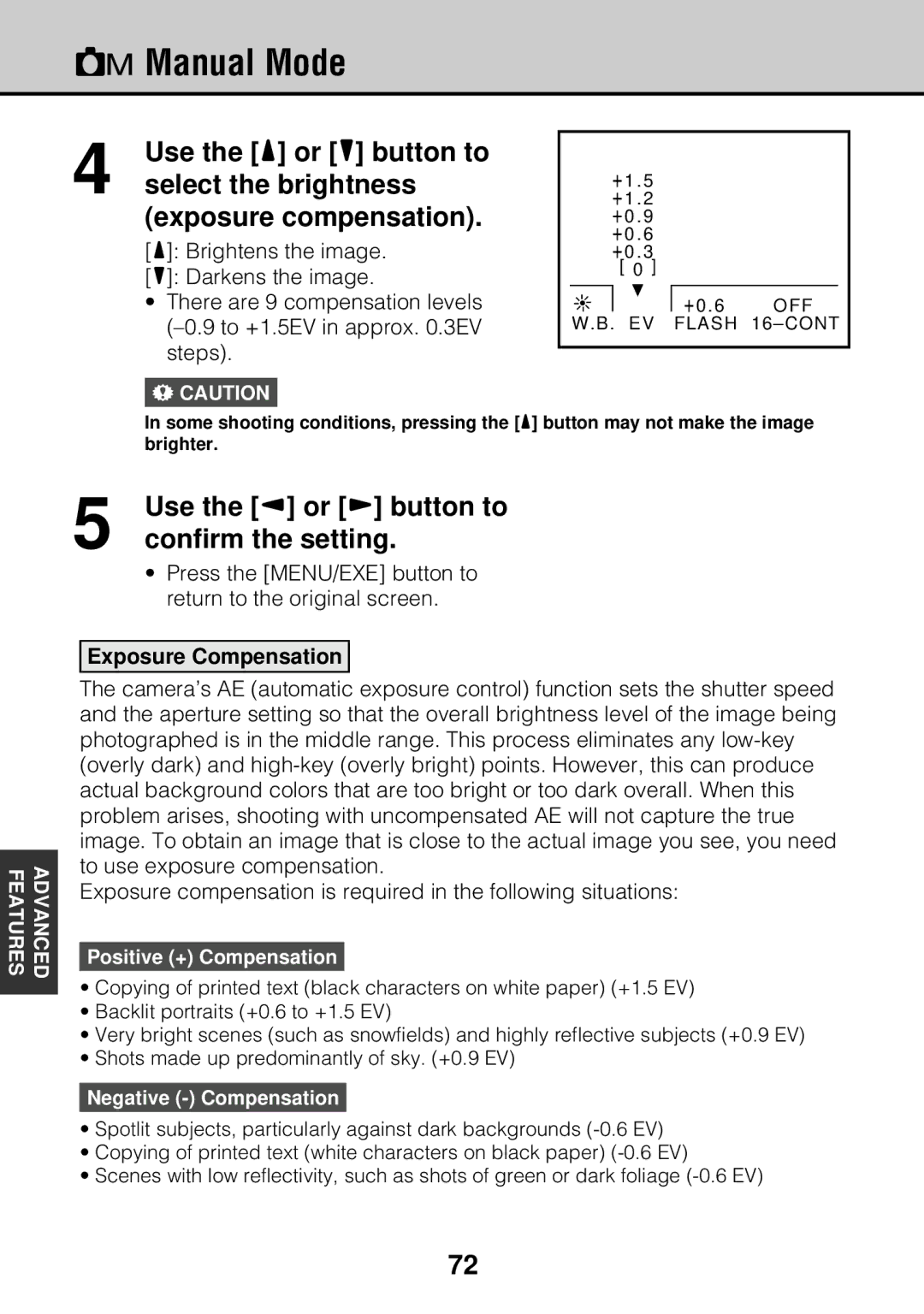 JVC GC-S5 manual Select the brightness, Exposure compensation, Exposure Compensation 