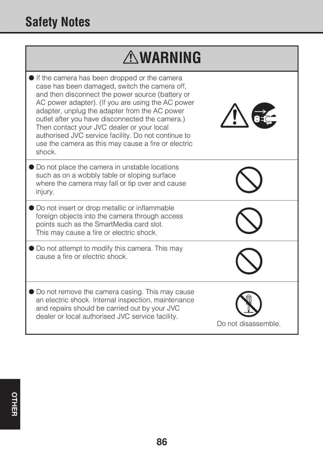 JVC GC-S5 manual Safety Notes 