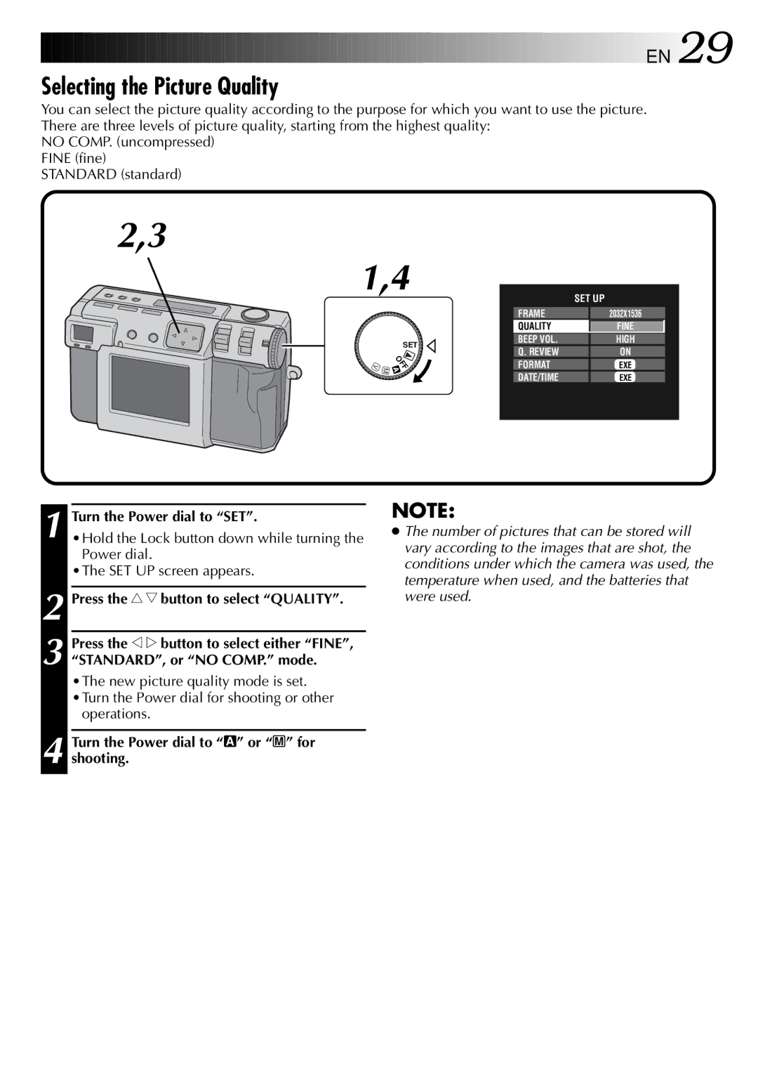 JVC GC X 1 manual Selecting the Picture Quality, Press the r t button to select Quality 