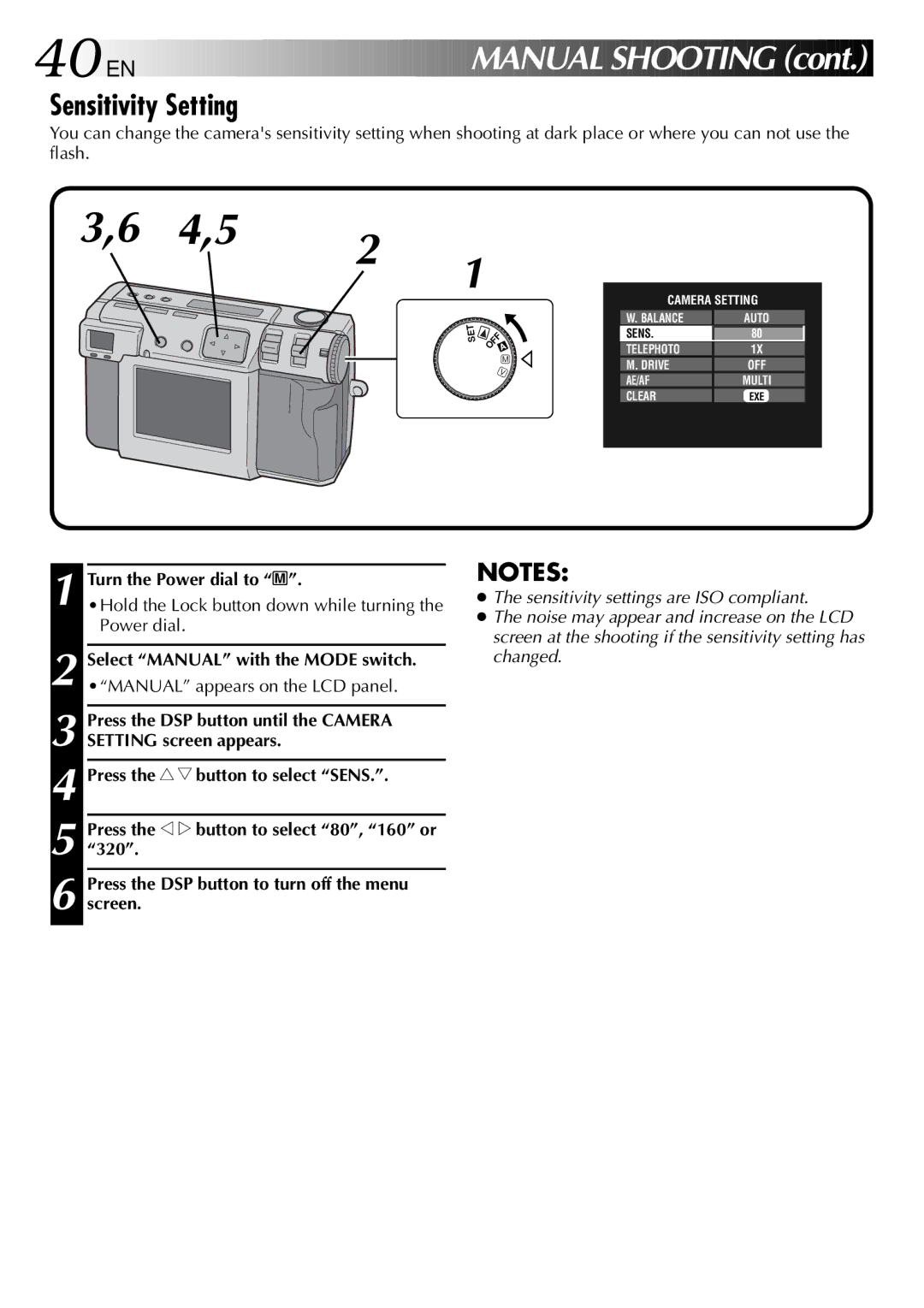 JVC GC X 1 manual 40 EN, Sensitivity Setting, Press the r t button to select Sens 