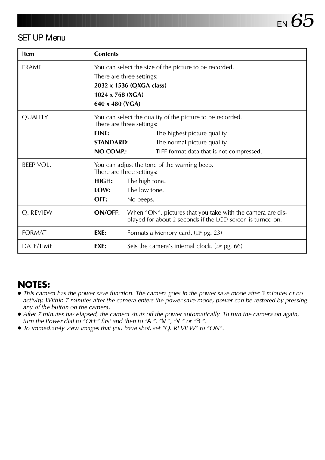 JVC GC X 1 manual SET UP Menu, Contents, 2032 x 1536 Qxga class, 1024 x 768 XGA 640 x 480 VGA 