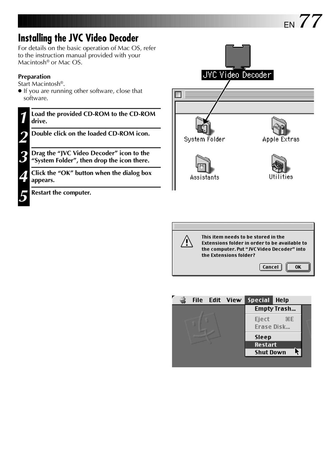 JVC GC X 1 manual Installing the JVC Video Decoder 