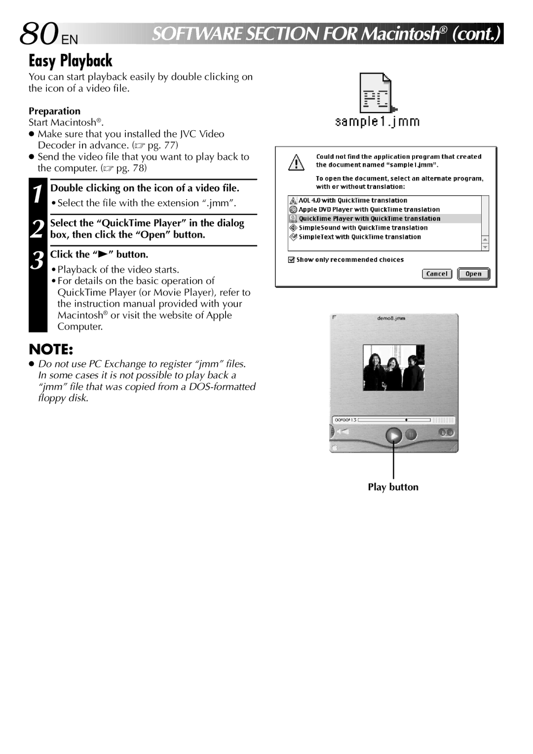 JVC GC X 1 manual EN Software Section for Macintosh, Click the 4 button 