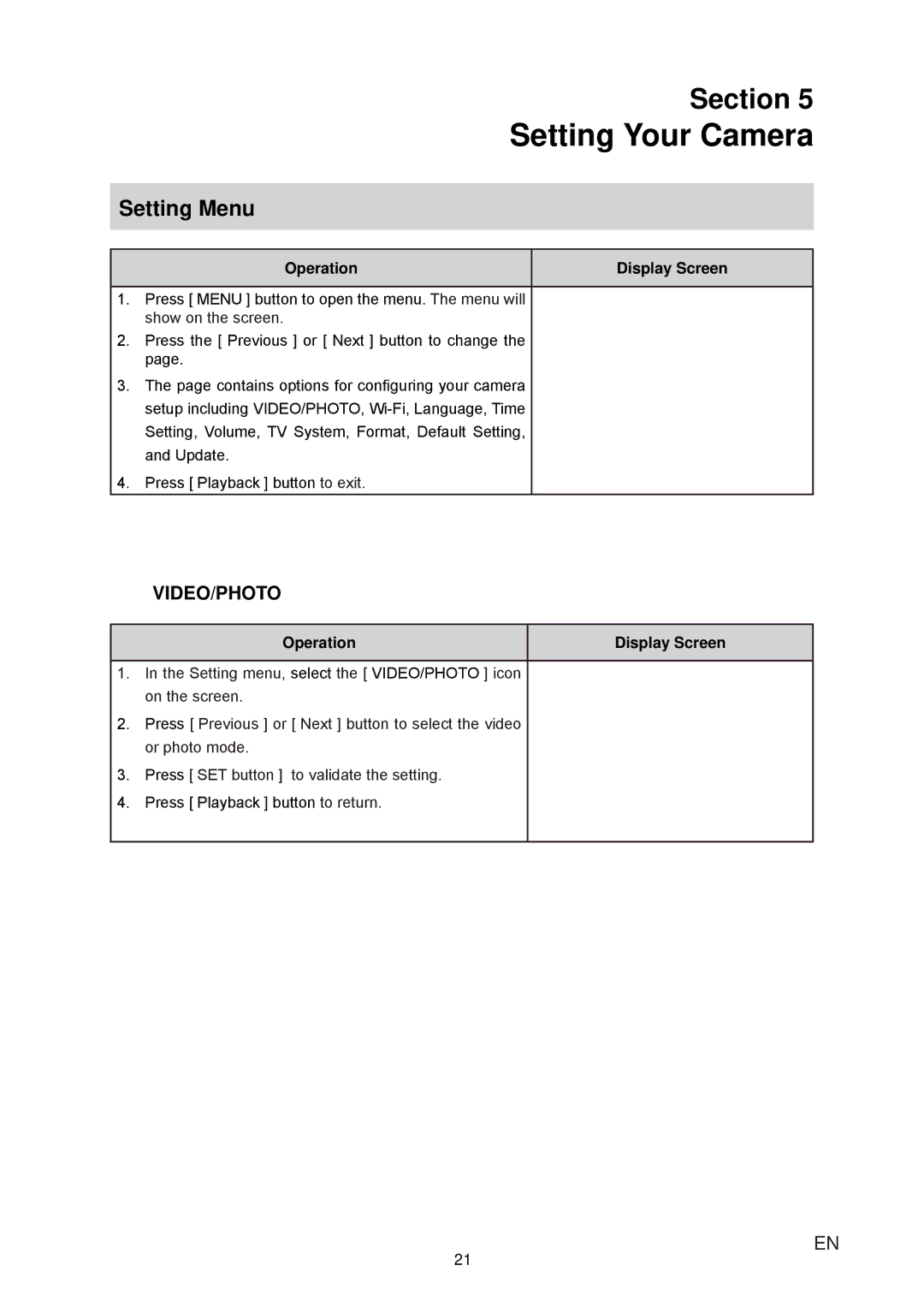 JVC GC-XA1 manual Setting Your Camera, Setting Menu,  3UHVV 3OD\EDFN @EXWWRQWRHLW 