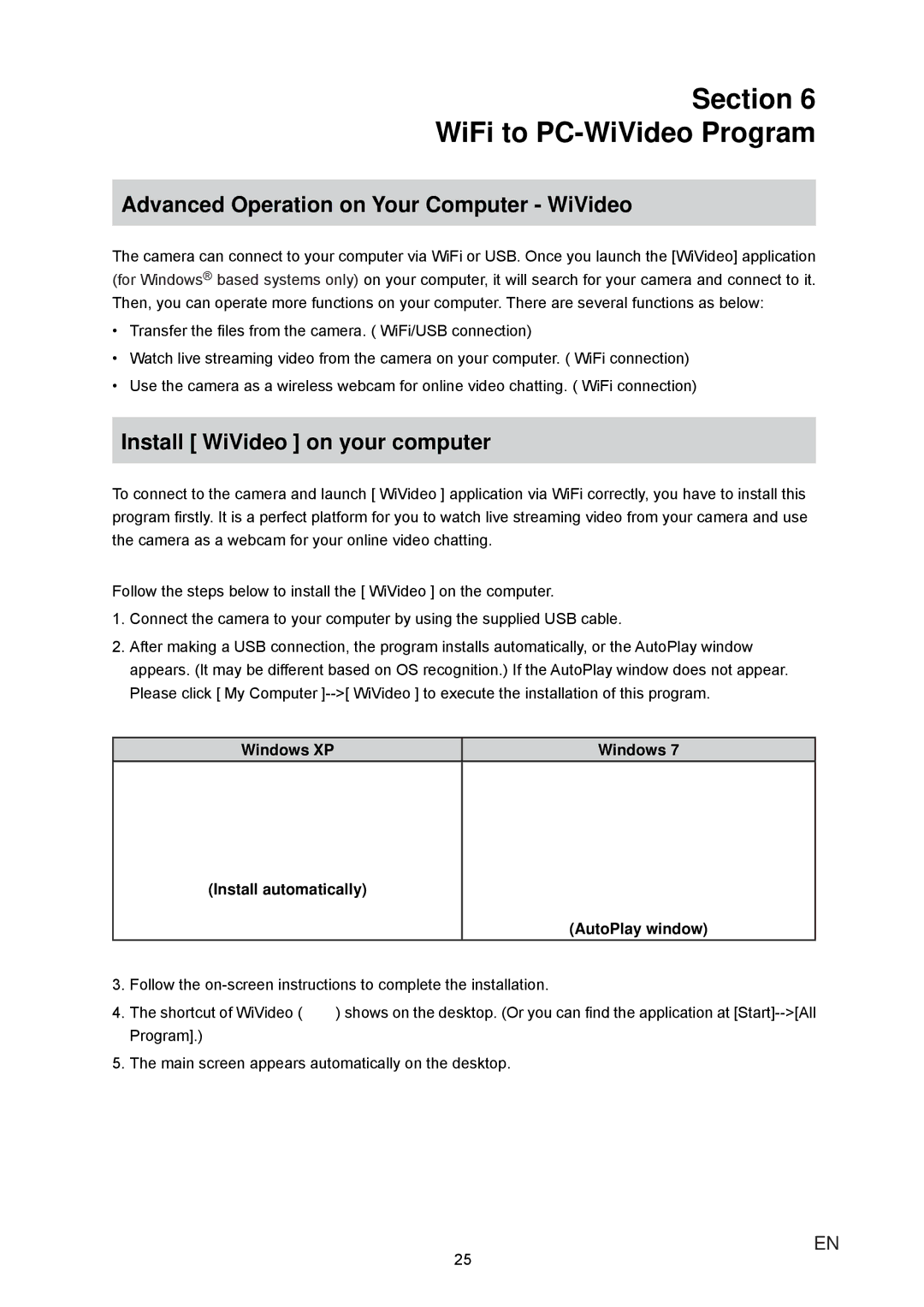 JVC GC-XA1 manual Section WiFi to PC-WiVideo Program, Advanced Operation on Your Computer WiVideo 