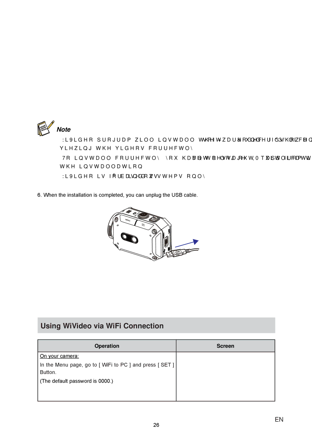 JVC GC-XA1 manual Using WiVideo via WiFi Connection, Operation Screen, 2Q\RXUFDPHUD, 7KHGHIDXOWSDVVZRUGLV 