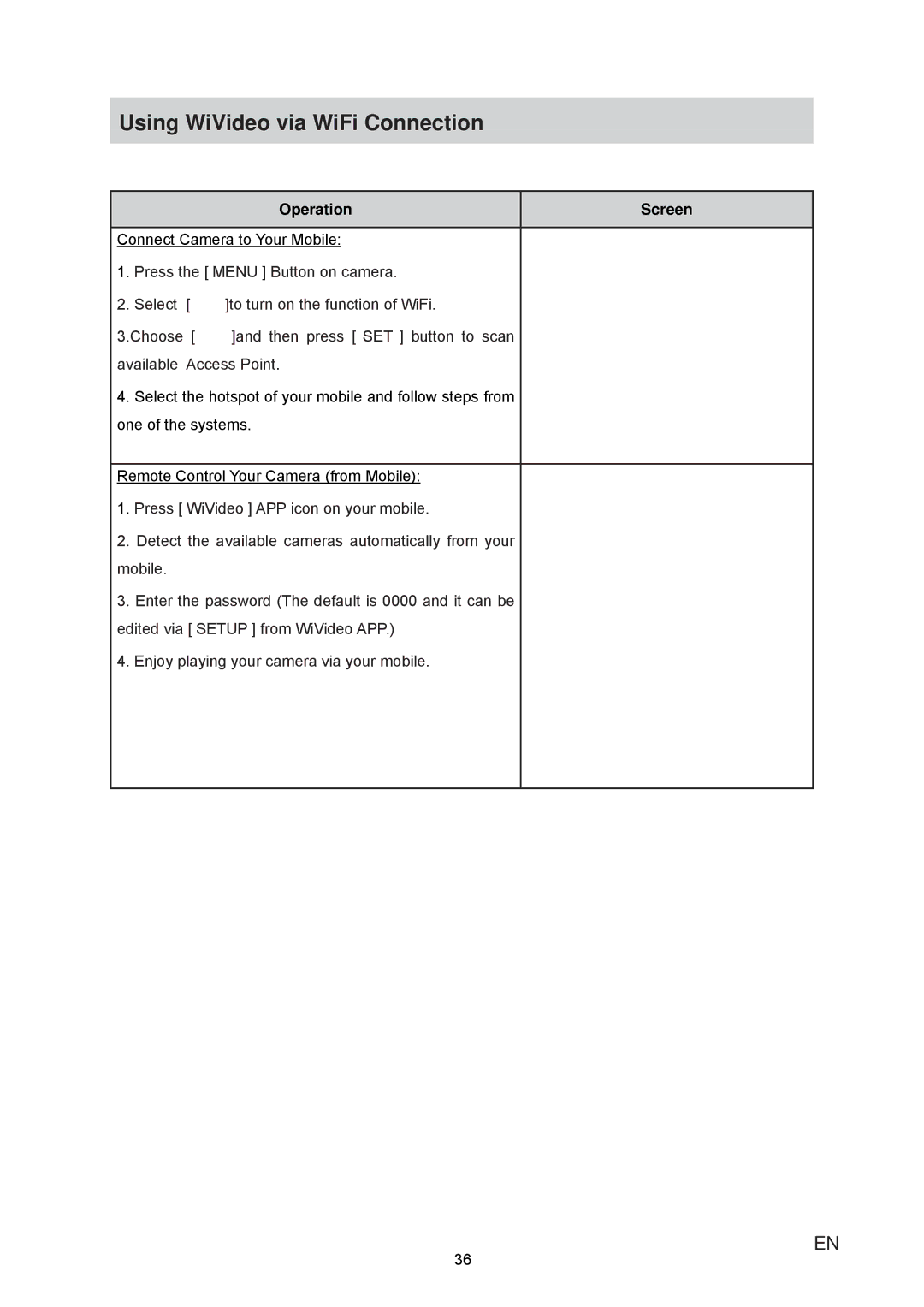 JVC GC-XA1 manual Operation, RQQHFW&DPHUDWRRXU0RELOH 