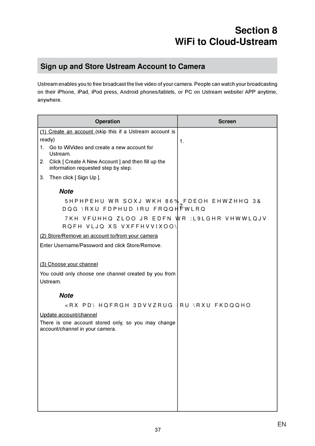 JVC GC-XA1 manual Section WiFi to Cloud-Ustream, Sign up and Store Ustream Account to Camera 