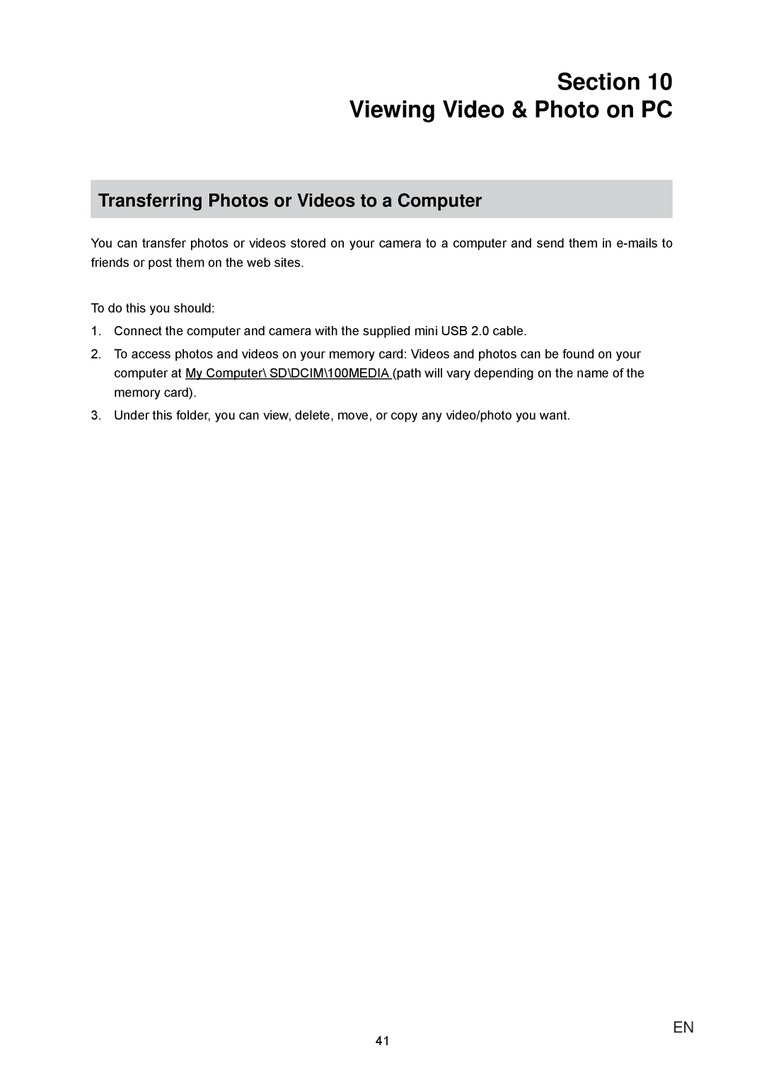 JVC GC-XA1 manual Section Viewing Video & Photo on PC, Transferring Photos or Videos to a Computer 