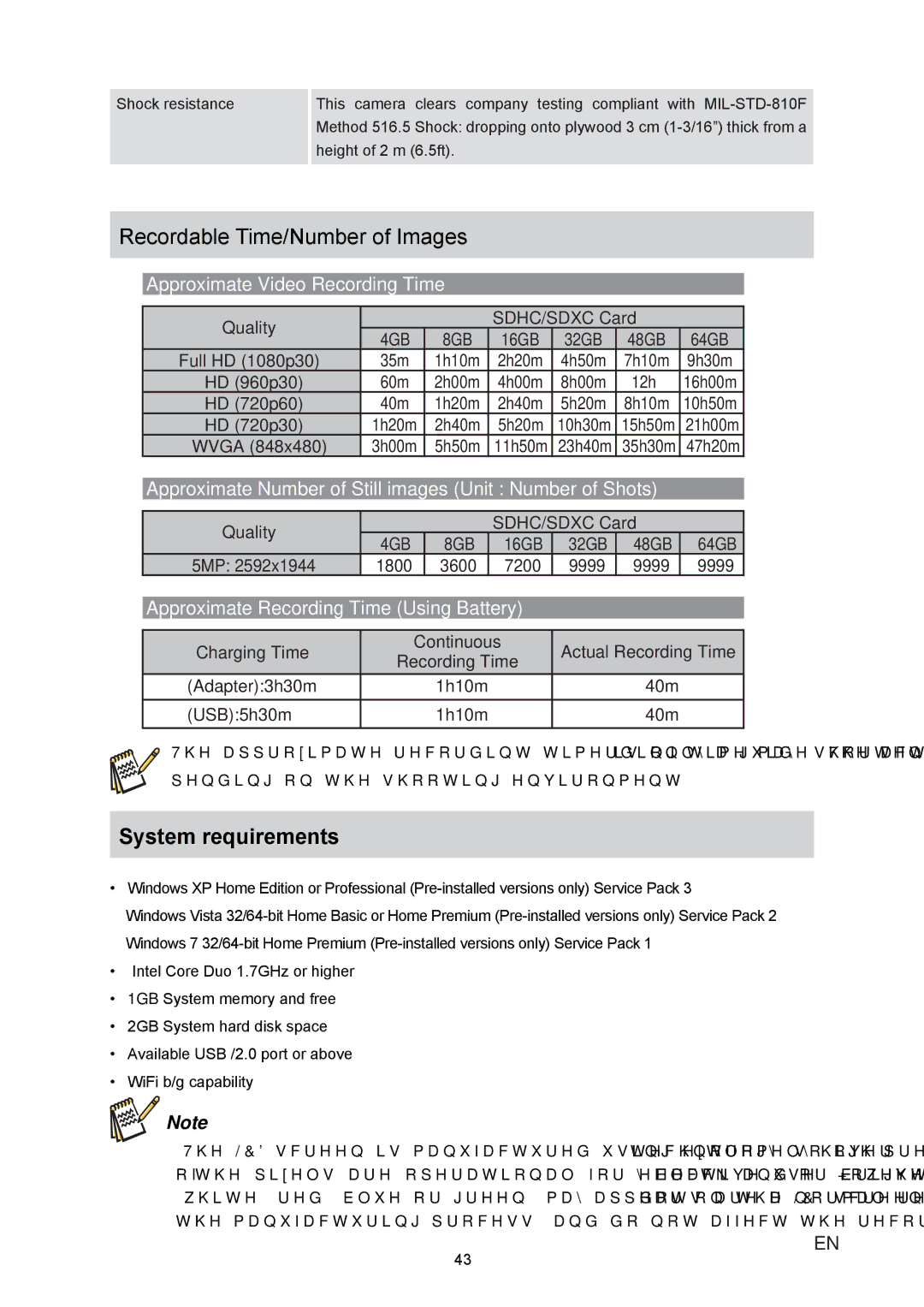 JVC GC-XA1 manual System requirements, 6KRFNUHVLVWDQFH 