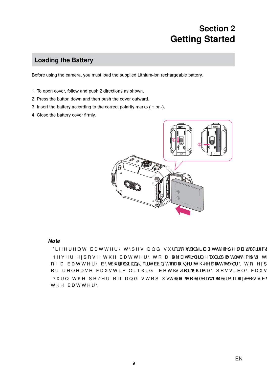 JVC GC-XA1 manual Getting Started, Loading the Battery, &OrvhWkhEdwwhu\Fryhu¿Upo\ 