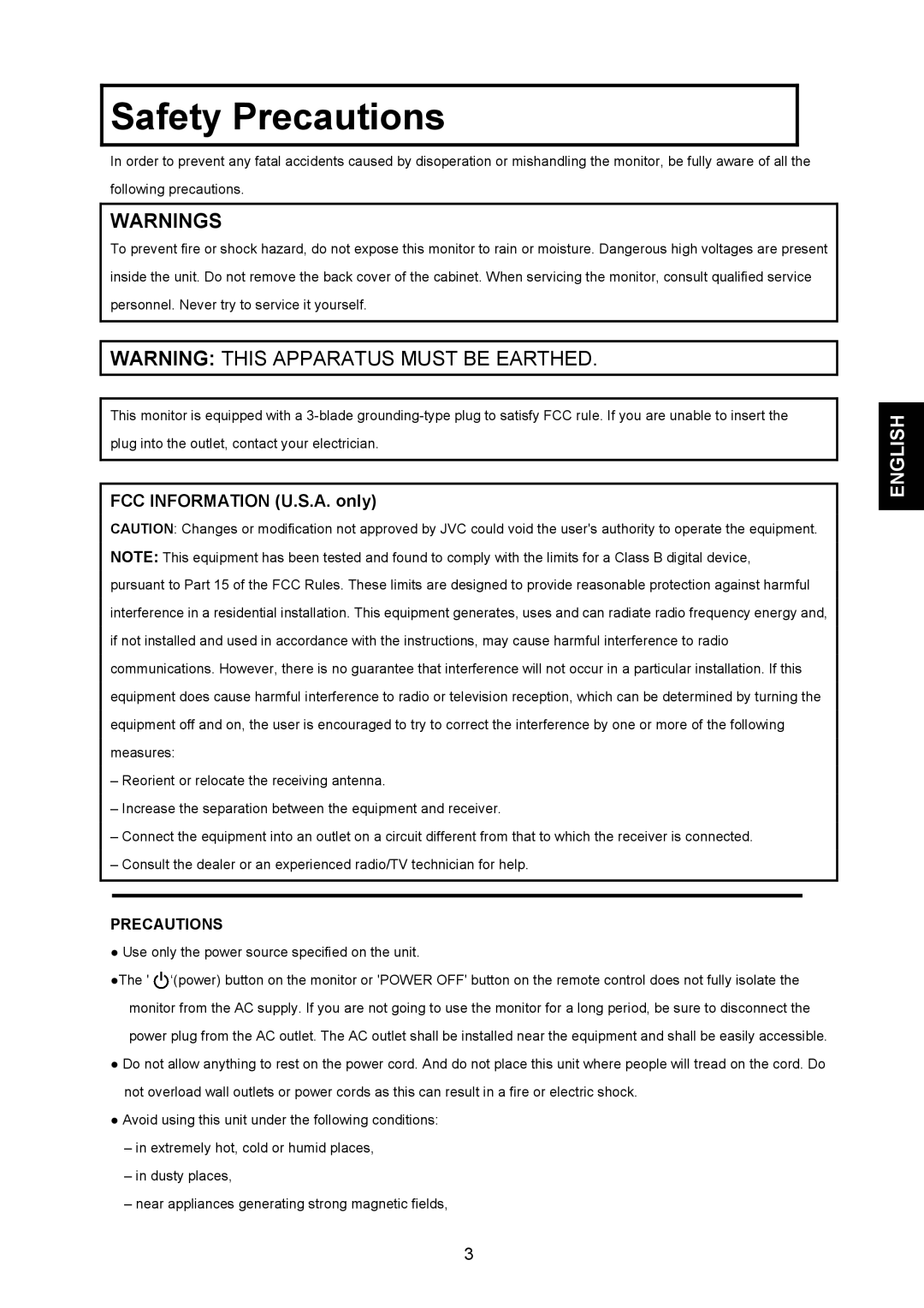 JVC GD-19L1G, GD-17L1G manual Safety Precautions 