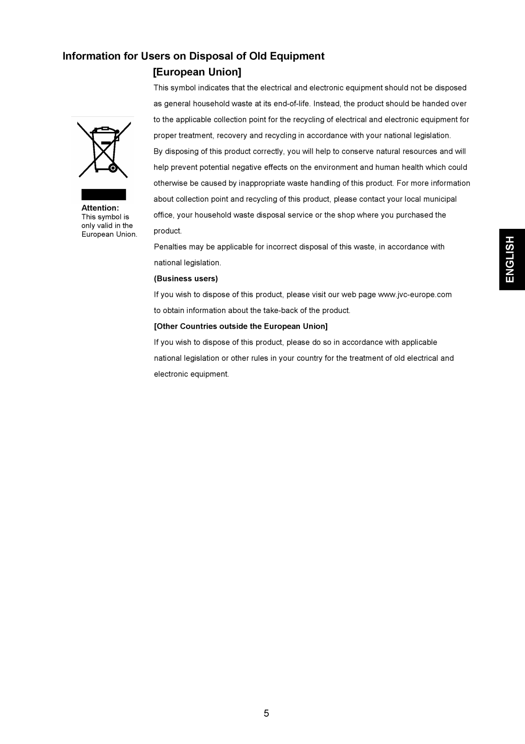 JVC GD-19L1G, GD-17L1G manual Information for Users on Disposal of Old Equipment, European Union 