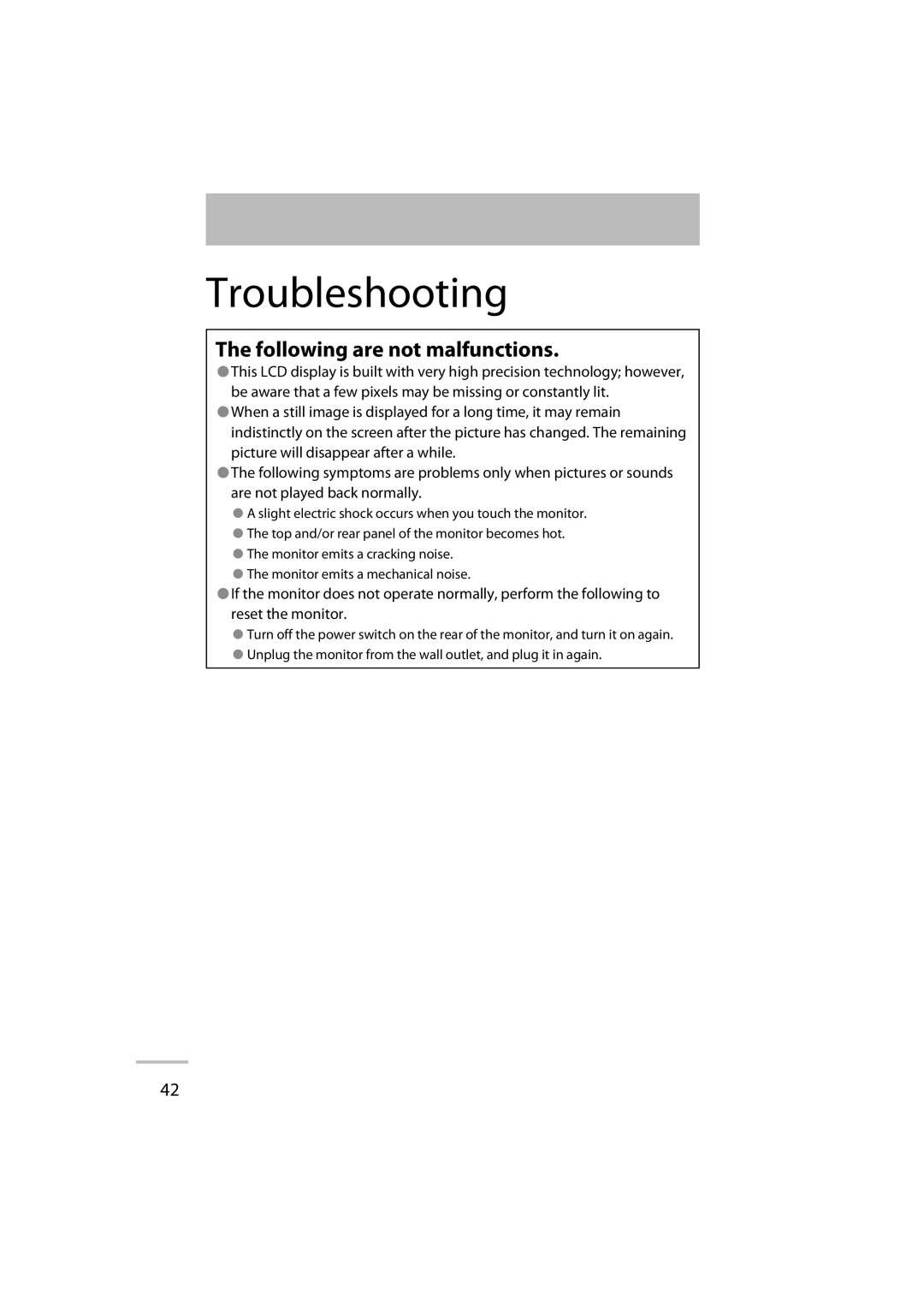 JVC GD-42X1E manual Troubleshooting 