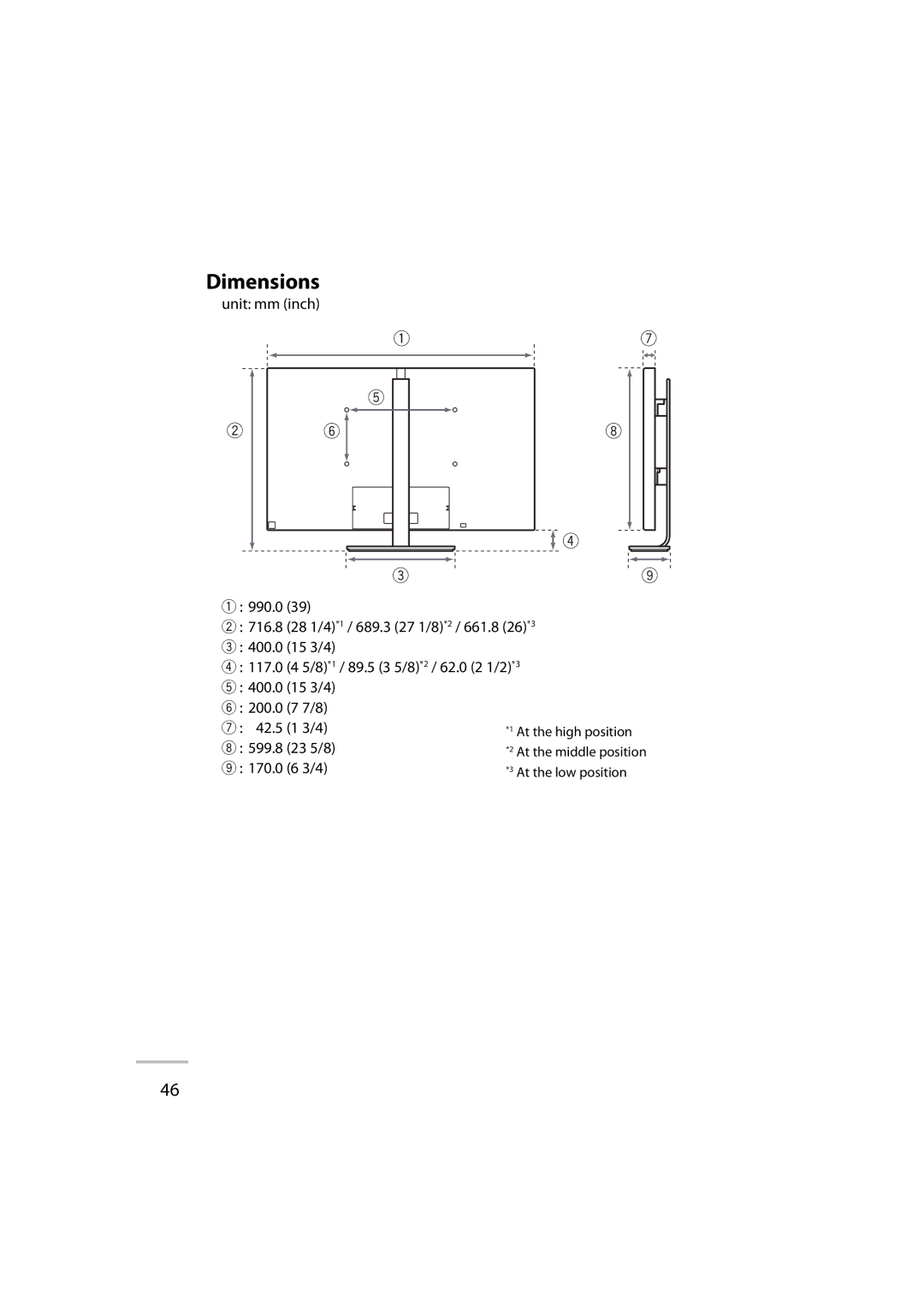 JVC GD-42X1E manual Dimensions, 599.8, 170.0 