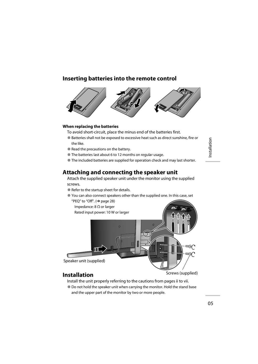 JVC GD-42X1E manual Inserting batteries into the remote control 