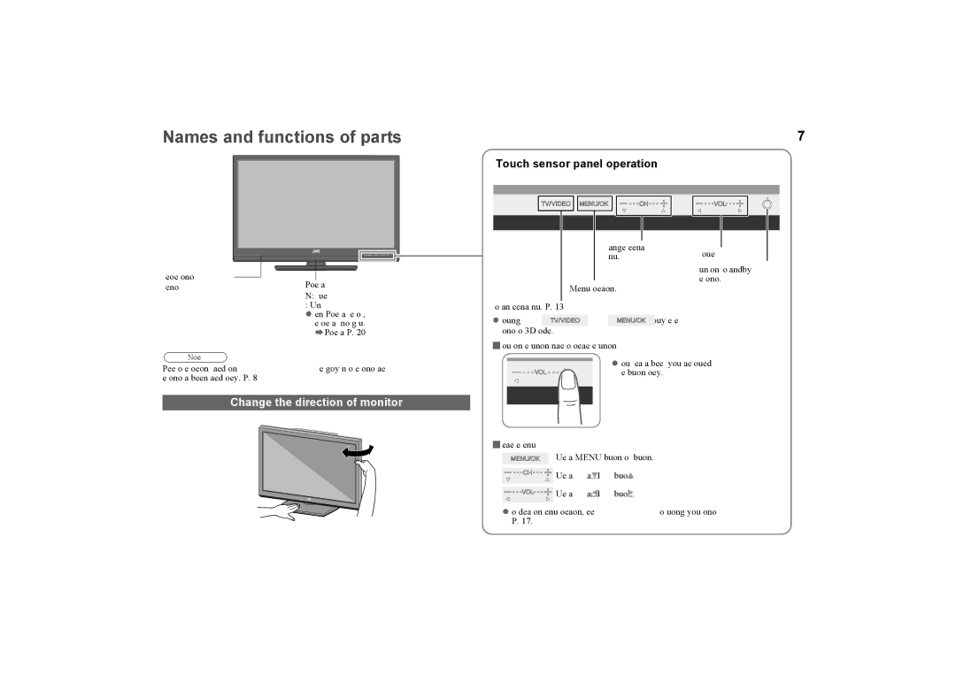 JVC GD-463D10E, GD-463D10U, LCT2574-001A-H, 0509SKH-SW-MT Names and functions of parts, Change the direction of monitor 